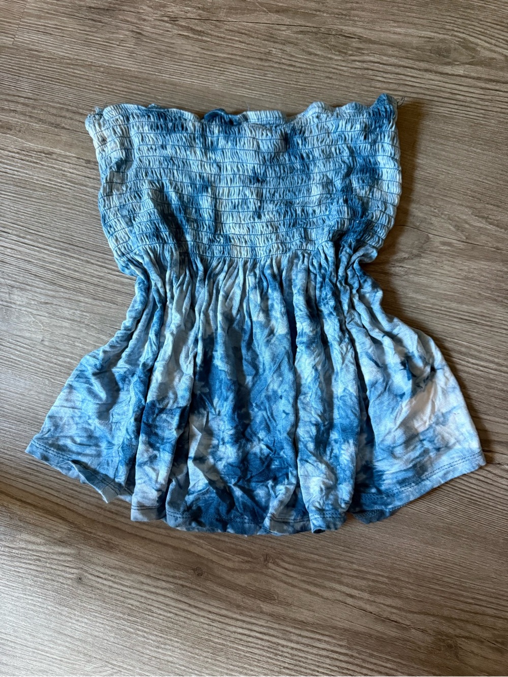 Moral Fiber Blue Tie-Dye Smocked Strapless Camisole
